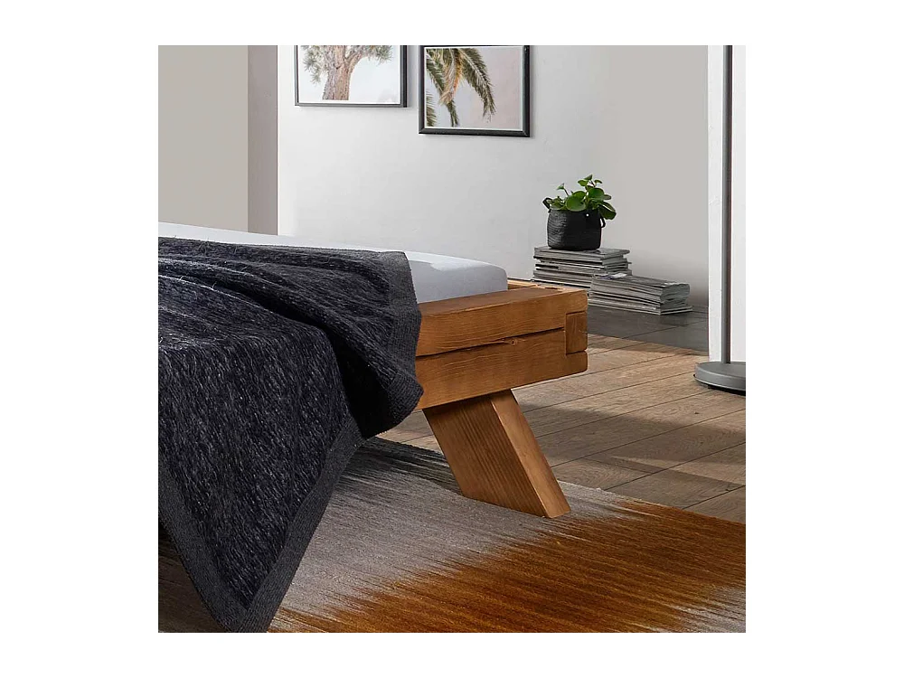 Massivholz Balkenbett mit Nachtkonsolen aus Kiefer Eiche Honigfarben (dreiteilig)