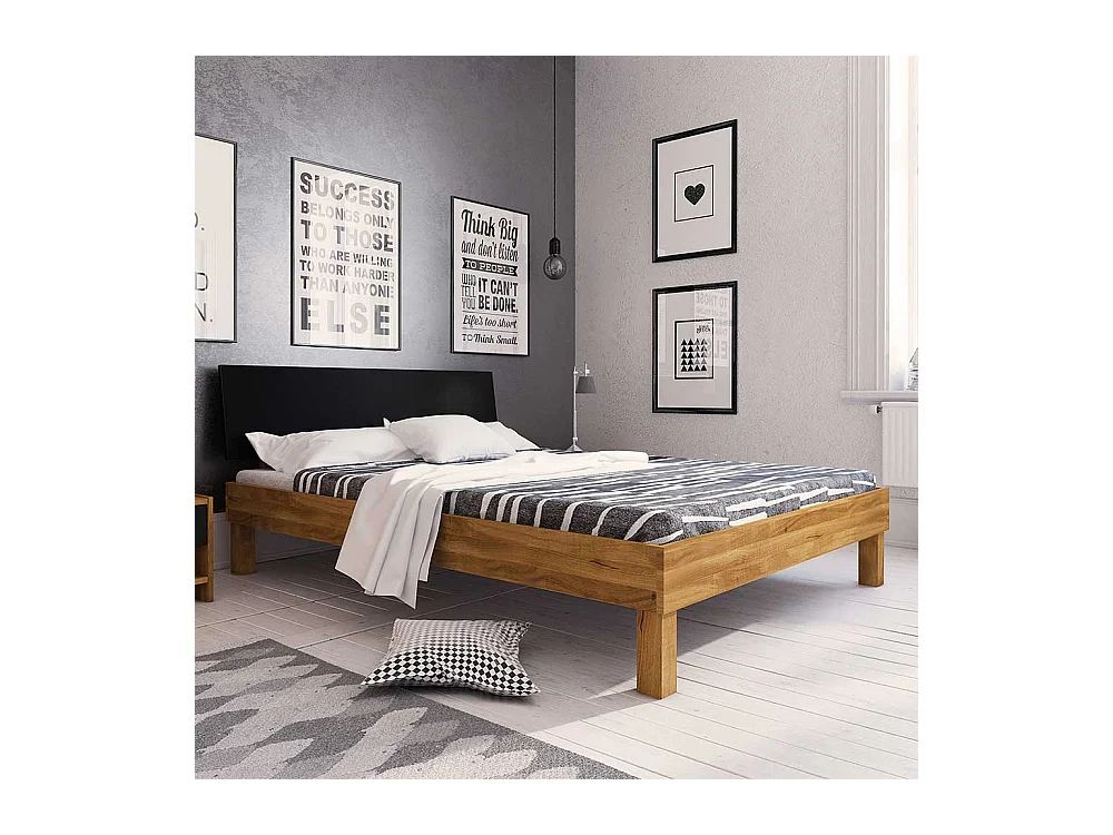 Futonbett aus Wildeiche teilmassiv Webstoff Kopfteil