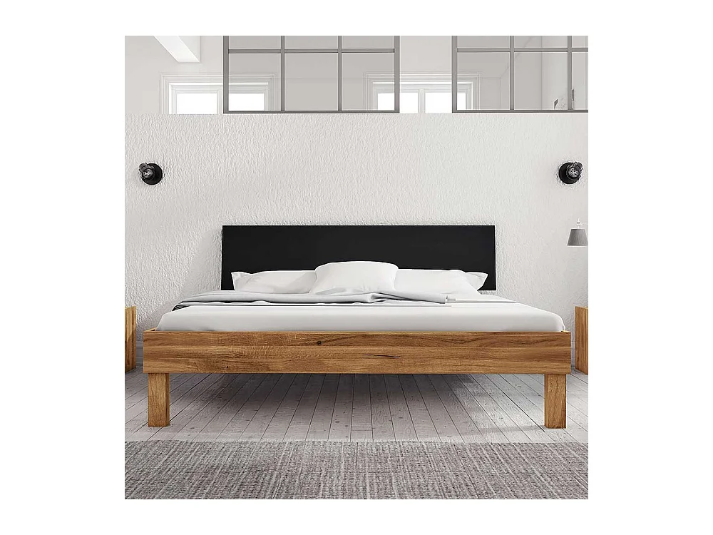 Futonbett aus Wildeiche teilmassiv Webstoff Kopfteil