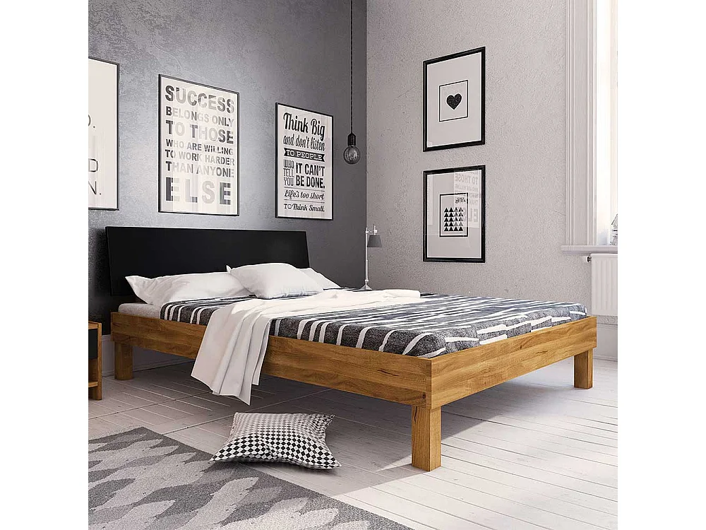 Futonbett aus Wildeiche teilmassiv Webstoff Kopfteil