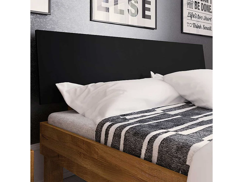 Futonbett aus Wildeiche teilmassiv Webstoff Kopfteil