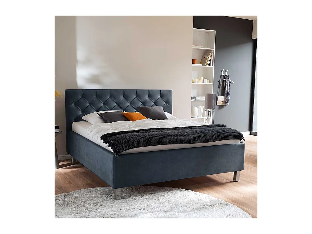 Gepolstertes Bett in Blaugrau Microfaser 55 cm Einstiegshöhe