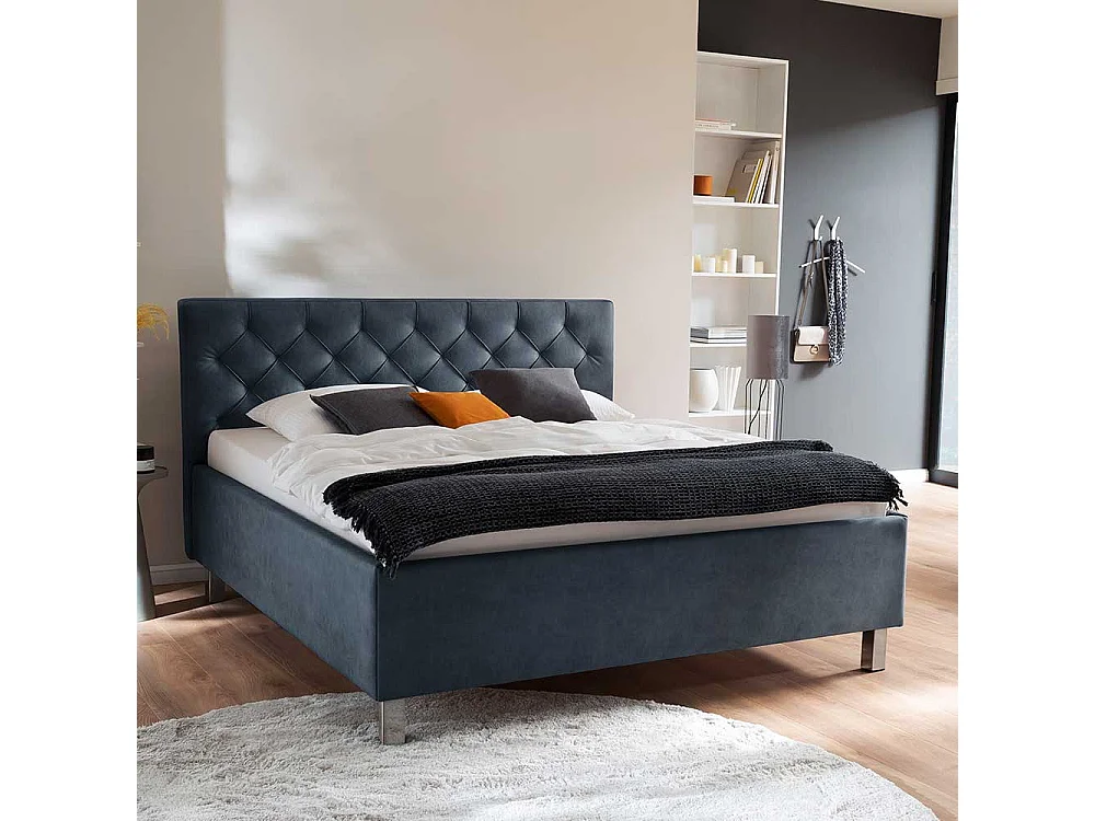Gepolstertes Bett in Blaugrau Microfaser 55 cm Einstiegshöhe