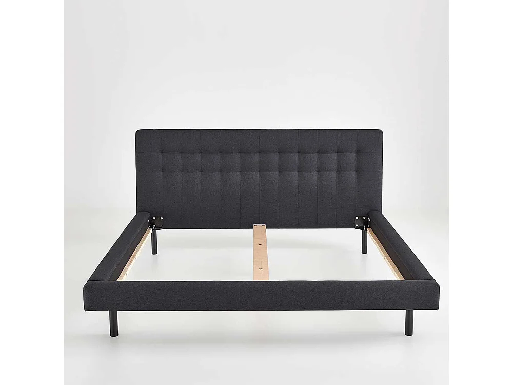 Flaches Bettgestell mit Polster in Dunkelgrau 140x200 cm