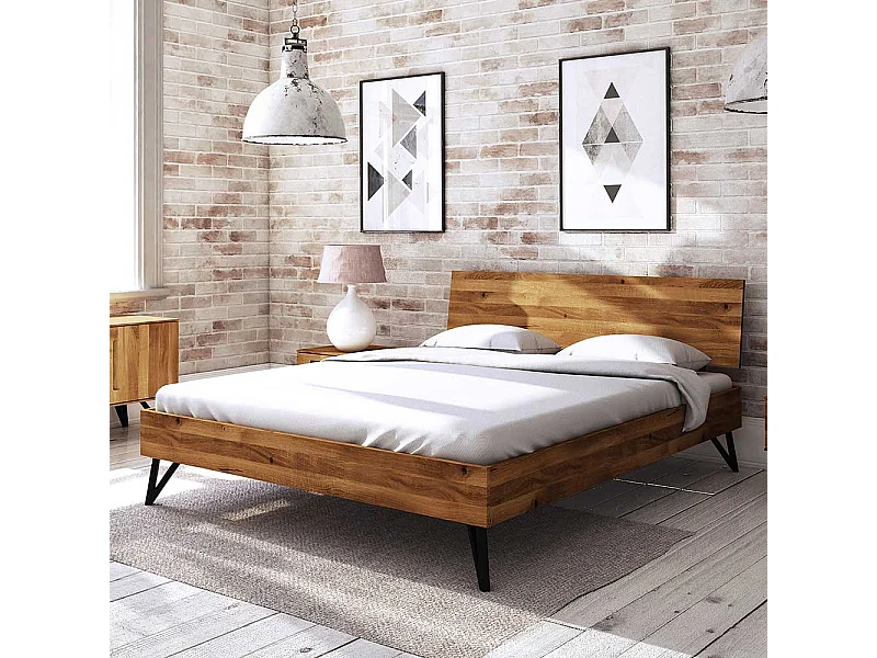 Holzbett aus Wildeiche Massivholz Loft Design
