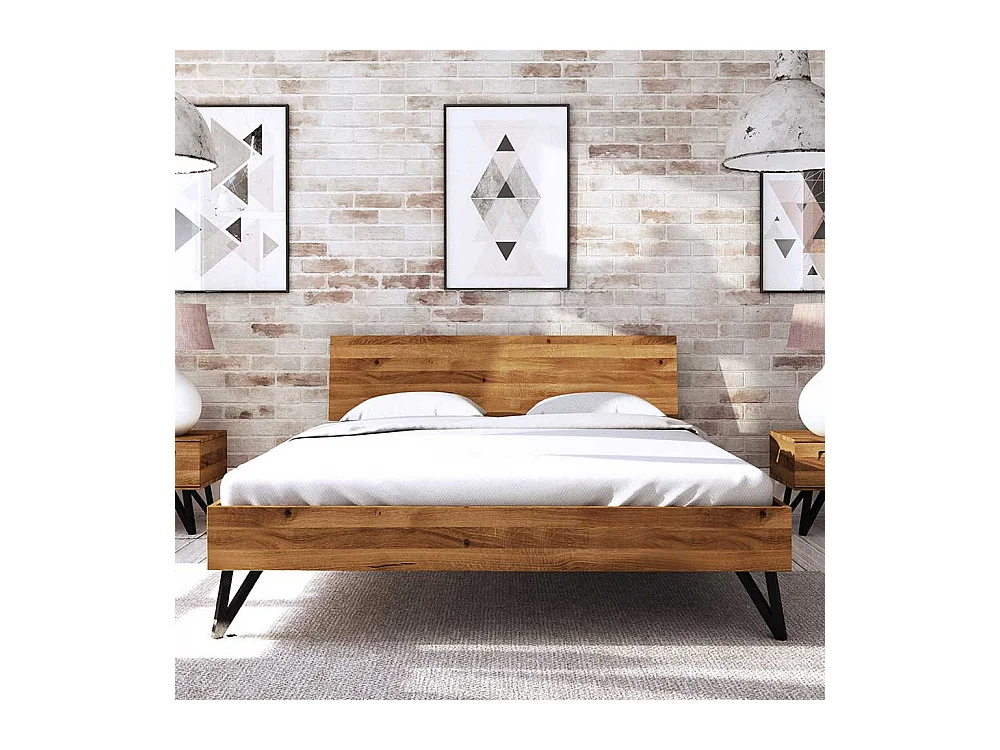 Holzbett aus Wildeiche Massivholz Loft Design