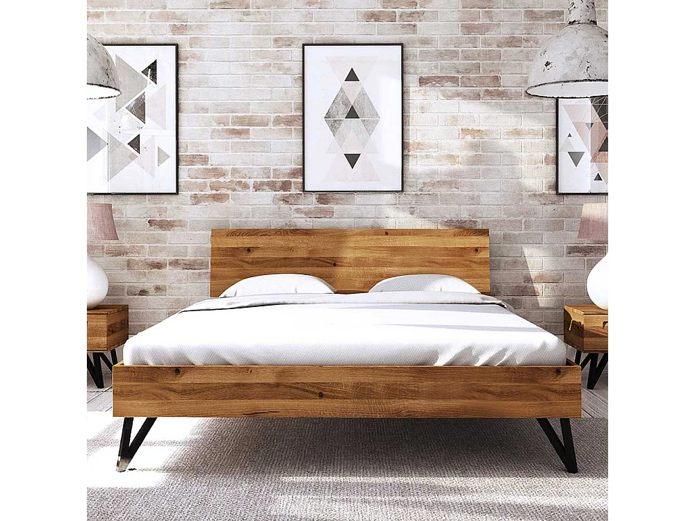 Holzbett aus Wildeiche Massivholz Loft Design