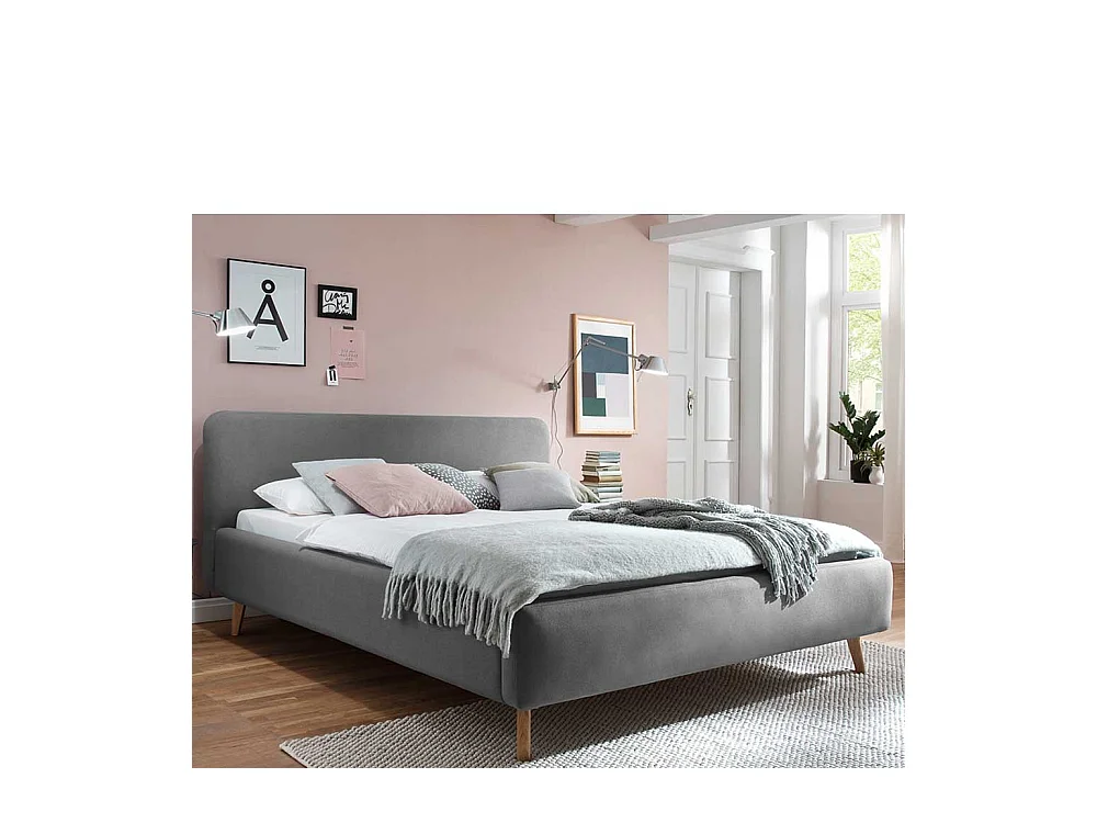 Doppelbettgestell in Hellgrau Webstoff modern