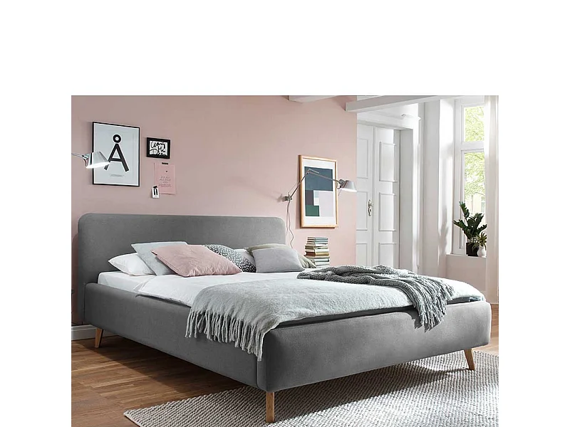 Doppelbettgestell in Hellgrau Webstoff modern