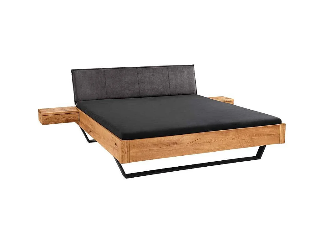 Wildeiche Massivbett mit Bügelgestell aus Metall Industry und Loft Stil