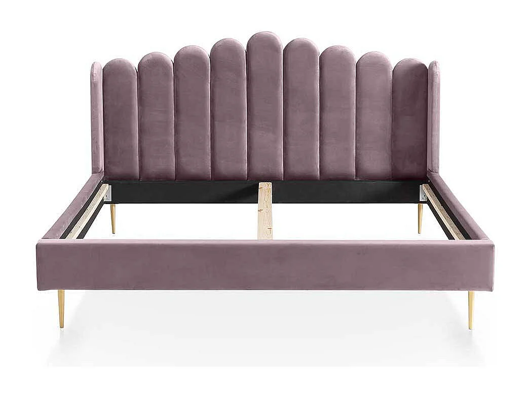 Stoffbett in Rosa und Goldfarben Vierfußgestell aus Metall