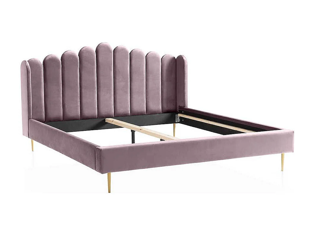 Stoffbett in Rosa und Goldfarben Vierfußgestell aus Metall