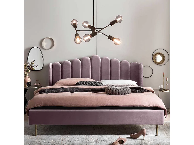 Stoffbett in Rosa und Goldfarben Vierfußgestell aus Metall