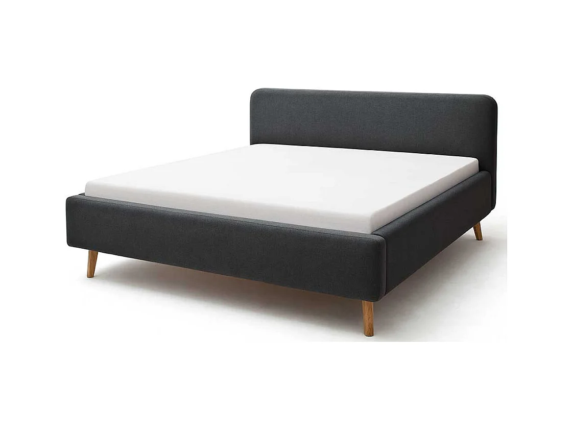 Polsterbettgestell in Anthrazit Webstoff 4-Fuß Gestell aus Massivholz