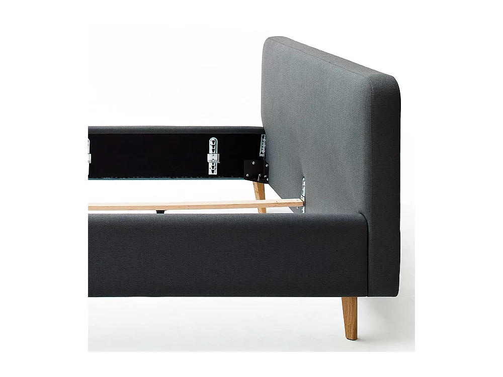Polsterbettgestell in Anthrazit Webstoff 4-Fuß Gestell aus Massivholz