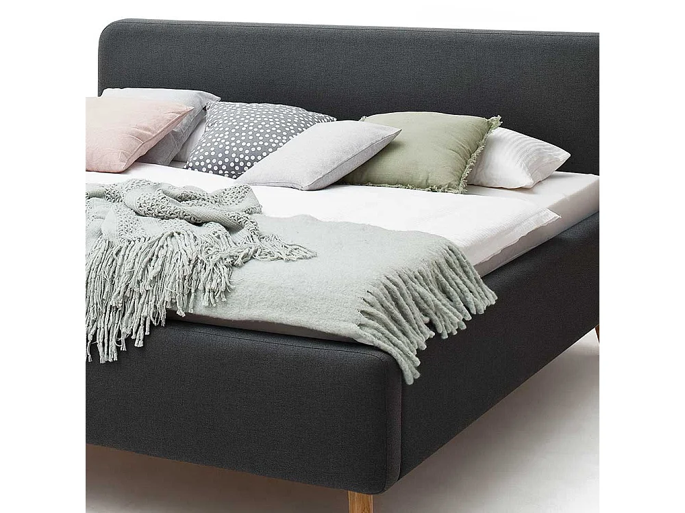 Polsterbettgestell in Anthrazit Webstoff 4-Fuß Gestell aus Massivholz