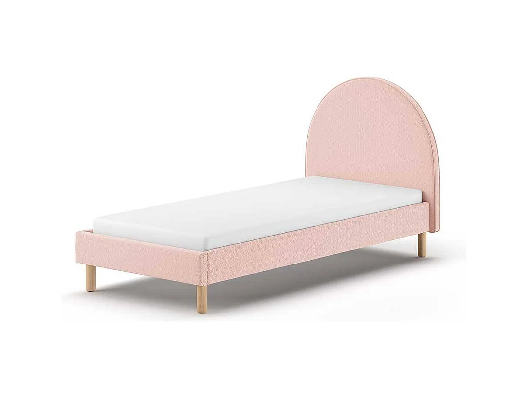 Stoffbett Boucle in Rosa Vierfußgestell aus Holz