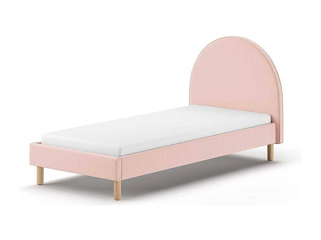 Stoffbett Boucle in Rosa Vierfußgestell aus Holz