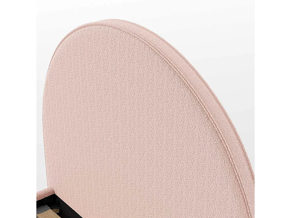 Stoffbett Boucle in Rosa Vierfußgestell aus Holz