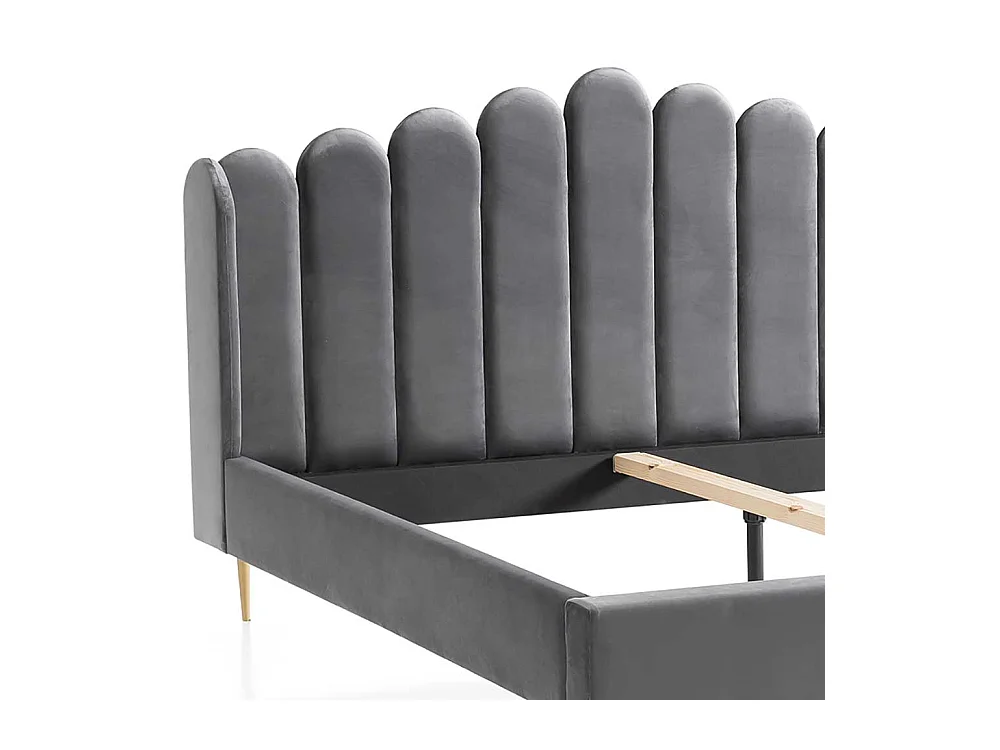 Retro Samtbett in Grau und Gold Vierfußgestell aus Metall