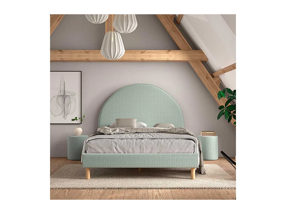 Franzoesisches Bett gr�n aus Boucle Stoff Skandi Design