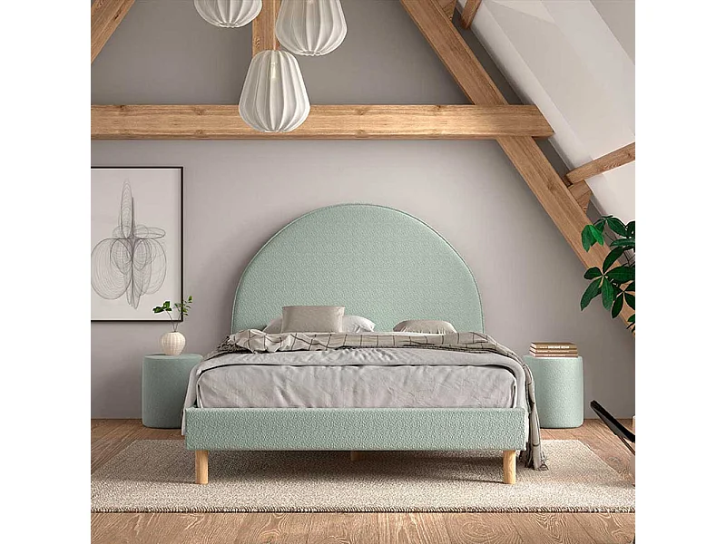 Franzoesisches Bett grün aus Boucle Stoff Skandi Design