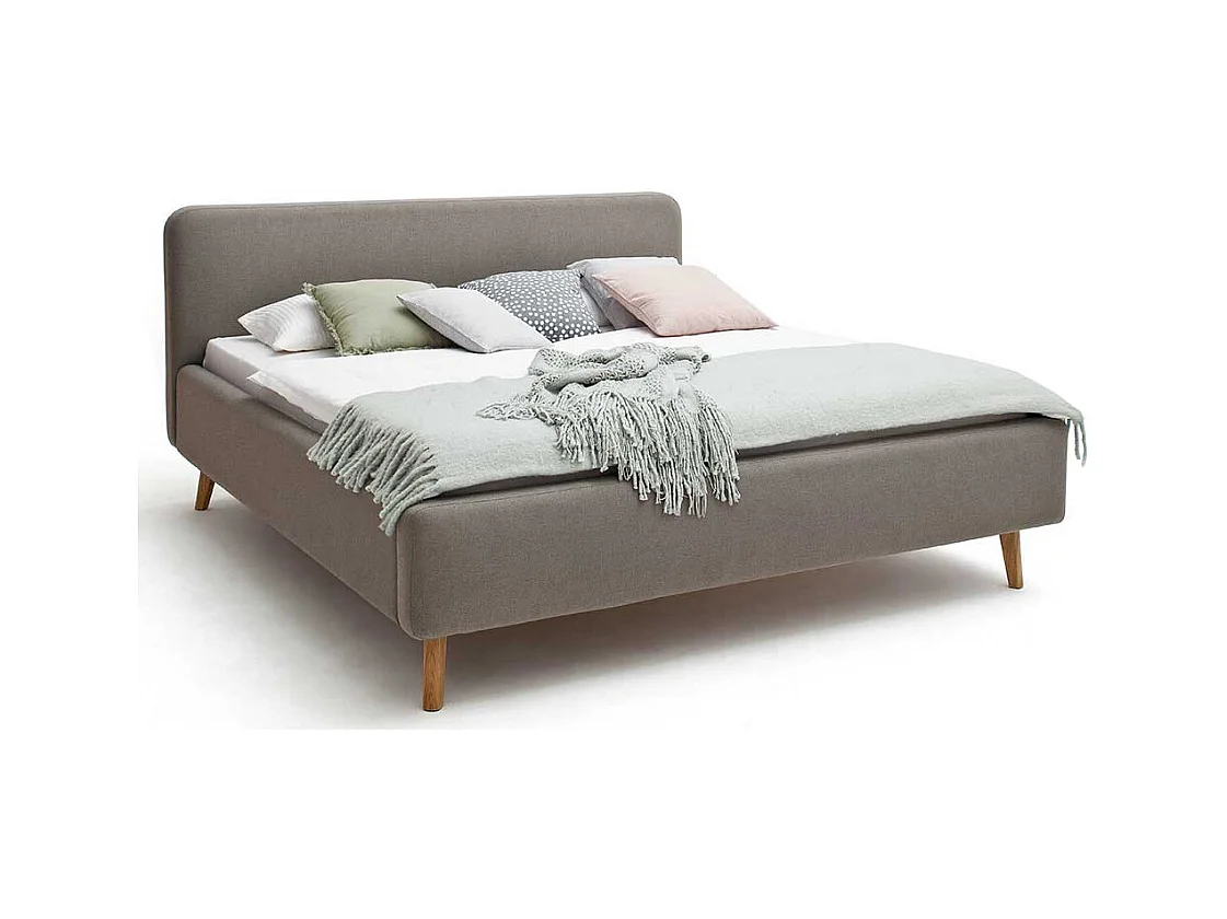 Bettgestell in Taupe Webstoff modern
