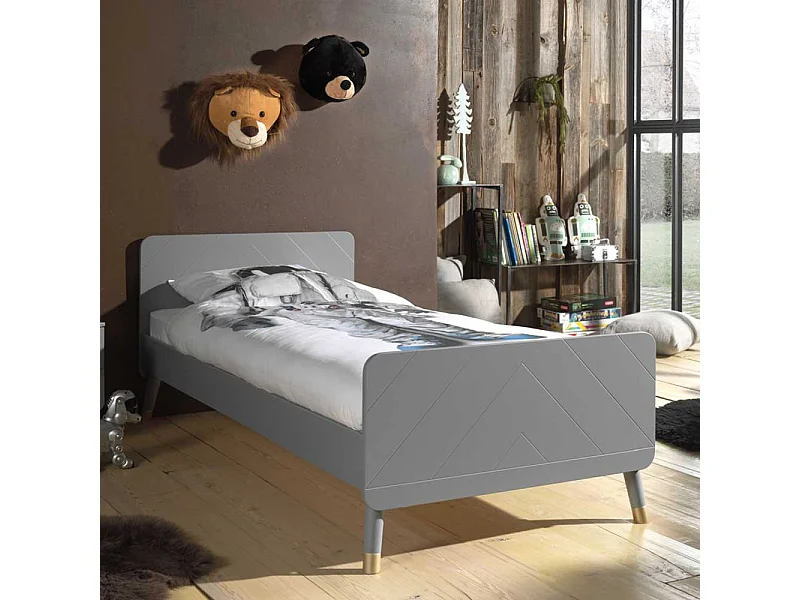 Jugendbettgestell in Grau und Goldfarben modern