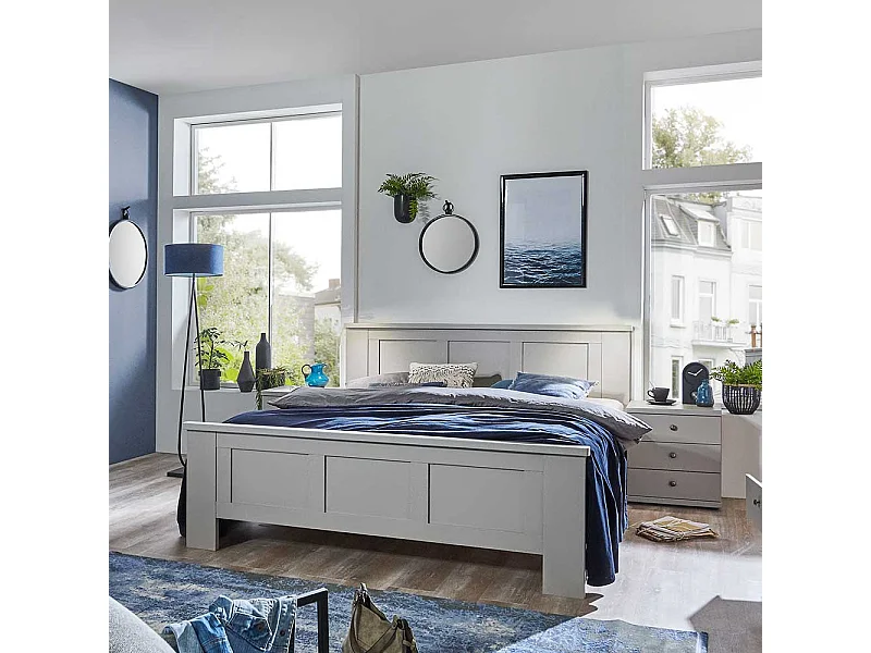 Hellgraues Landhaus Bett Made in Germany 104 cm hoch