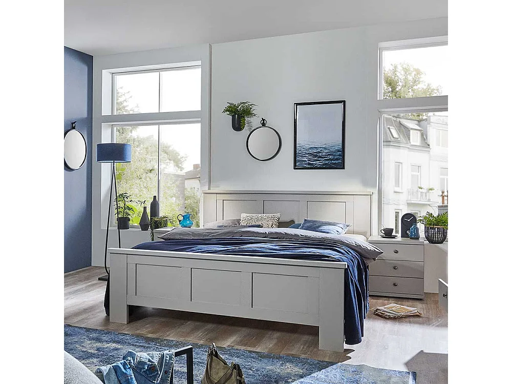 Hellgraues Landhaus Bett Made in Germany 104 cm hoch