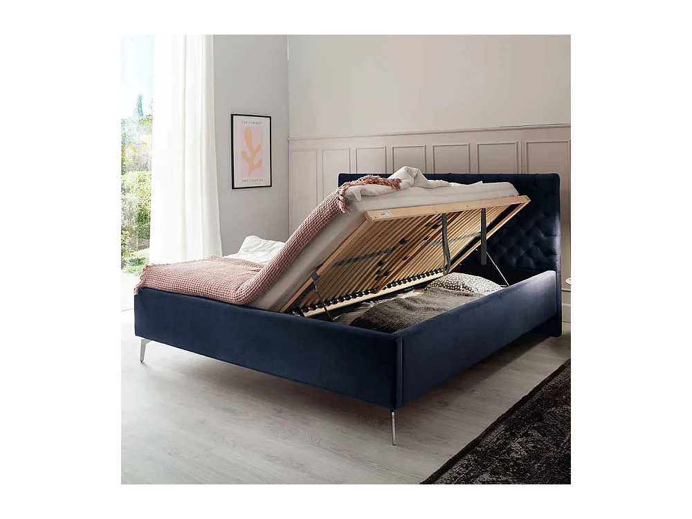 Komfortbett Stoff Blau aus Samt Gestell Metall Chrom