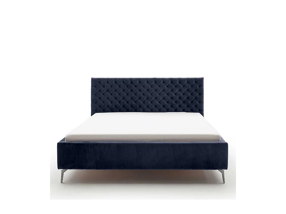 Komfortbett Stoff Blau aus Samt Gestell Metall Chrom