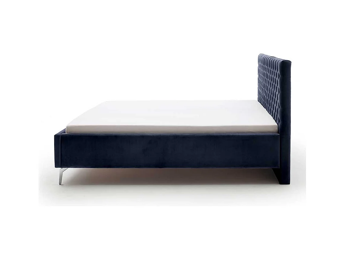 Komfortbett Stoff Blau aus Samt Gestell Metall Chrom