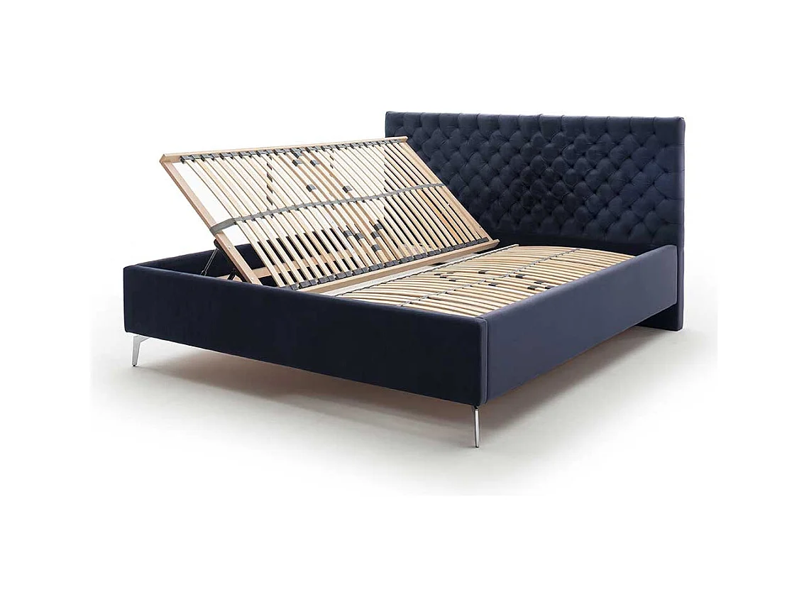 Komfortbett Stoff Blau aus Samt Gestell Metall Chrom