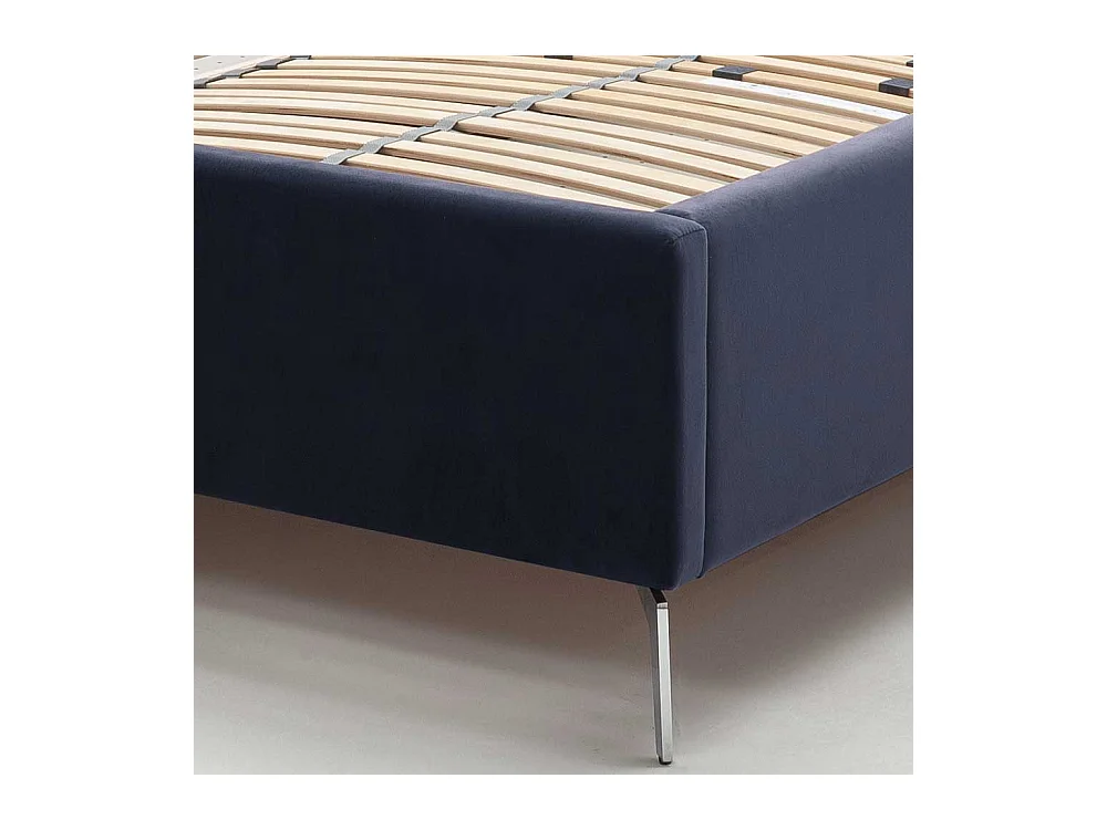 Komfortbett Stoff Blau aus Samt Gestell Metall Chrom