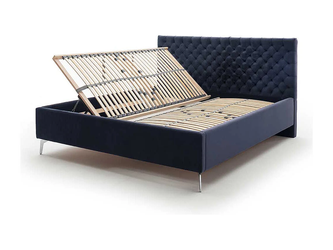 Komfortbett Stoff Blau aus Samt Gestell Metall Chrom