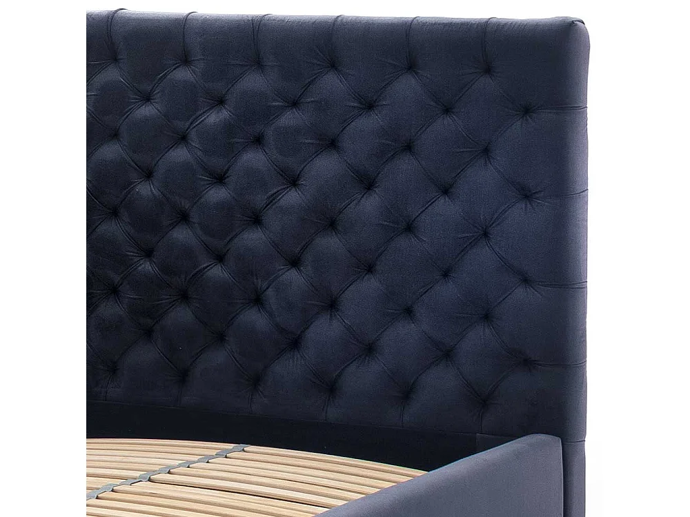 Komfortbett Stoff Blau aus Samt Gestell Metall Chrom