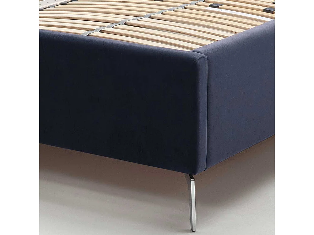 Komfortbett Stoff Blau aus Samt Gestell Metall Chrom