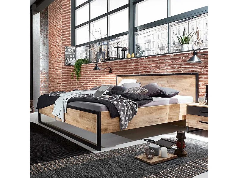Doppel Bett im Industriestil Made in Germany 94 cm Kopfteil