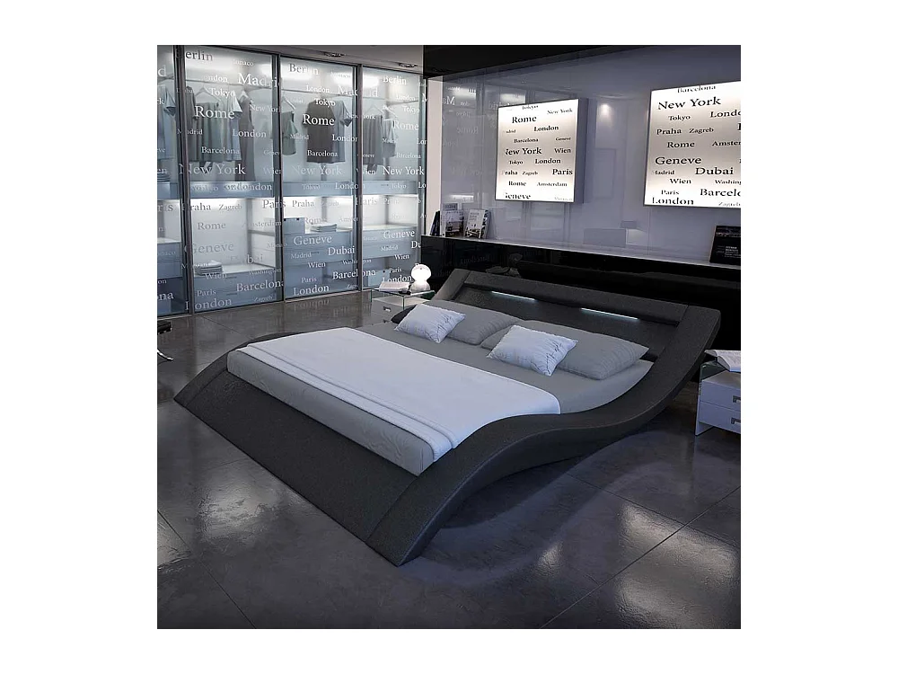 Designbett in Schwarz Kunstleder LED Beleuchtung
