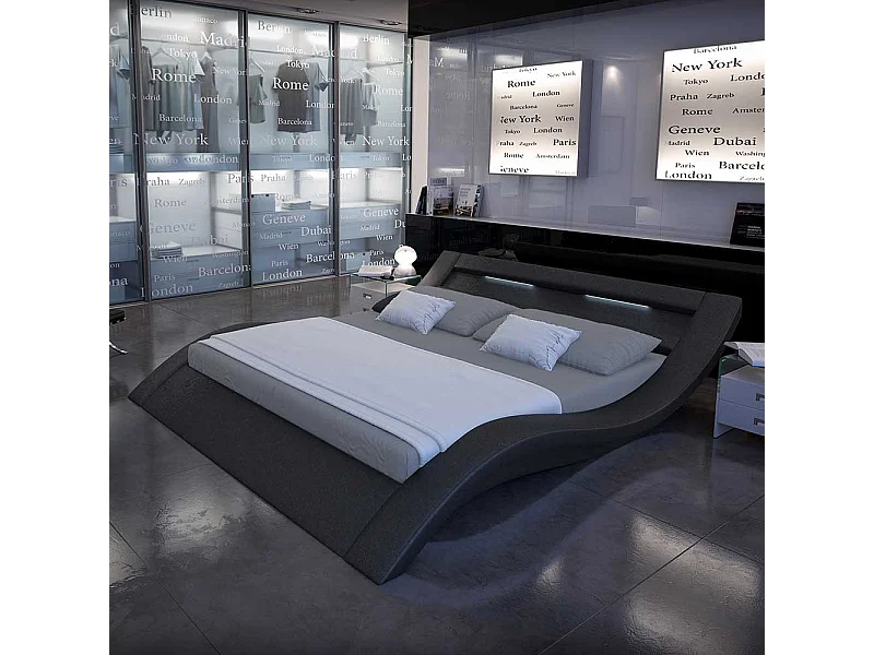 Designbett in Schwarz Kunstleder LED Beleuchtung