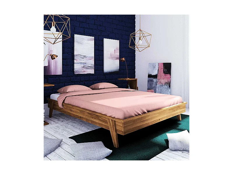 Holzbett für Dachschräge Wildeiche Massivholz