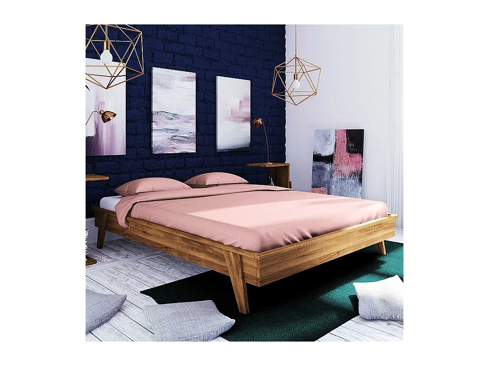 Holzbett für Dachschräge Wildeiche Massivholz