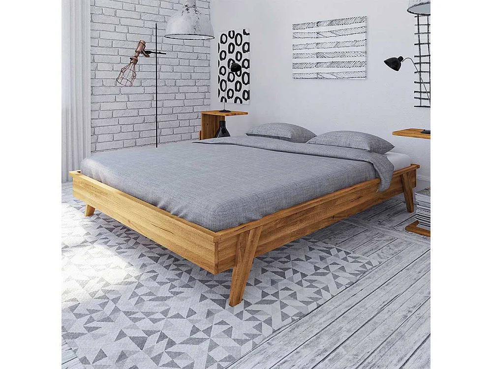 Holzbett für Dachschräge Wildeiche Massivholz