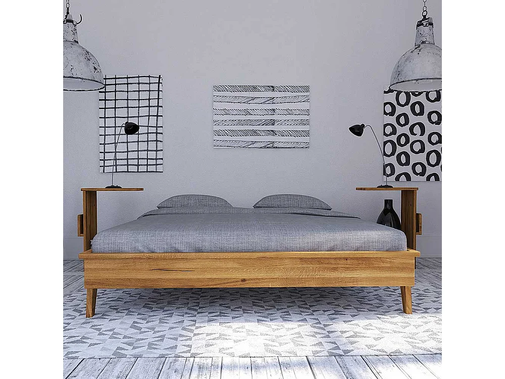 Holzbett für Dachschräge Wildeiche Massivholz