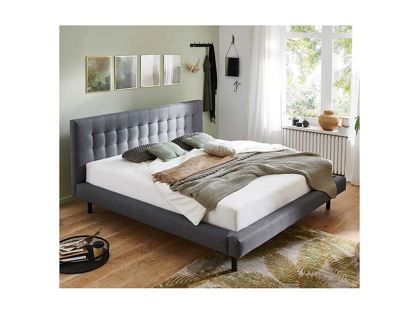 Polsterbettgestell Hellgrau Stoff 140x200 cm modernem Design