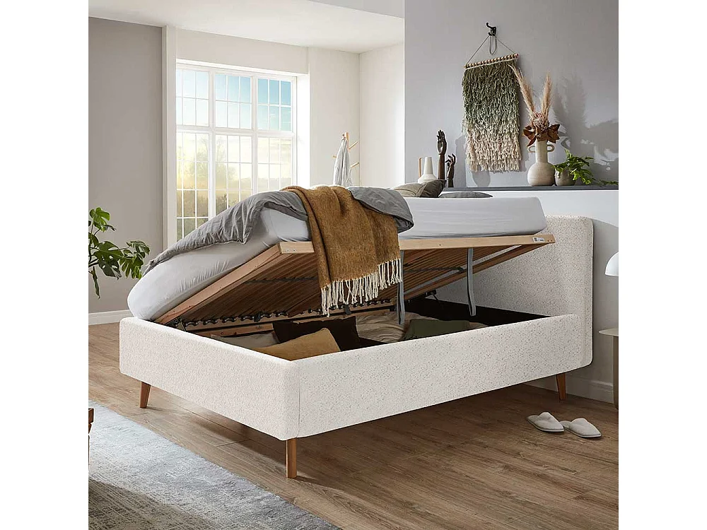 Polsterbett Cremeweiß 140x200 in modernem Design inklusive Bettkasten