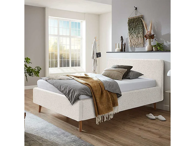 Polsterbett Cremeweiß 140x200 in modernem Design inklusive Bettkasten
