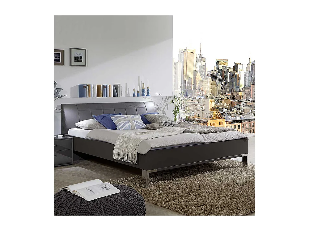 Polsterkopfteil Bett in Braun LED Beleuchtung