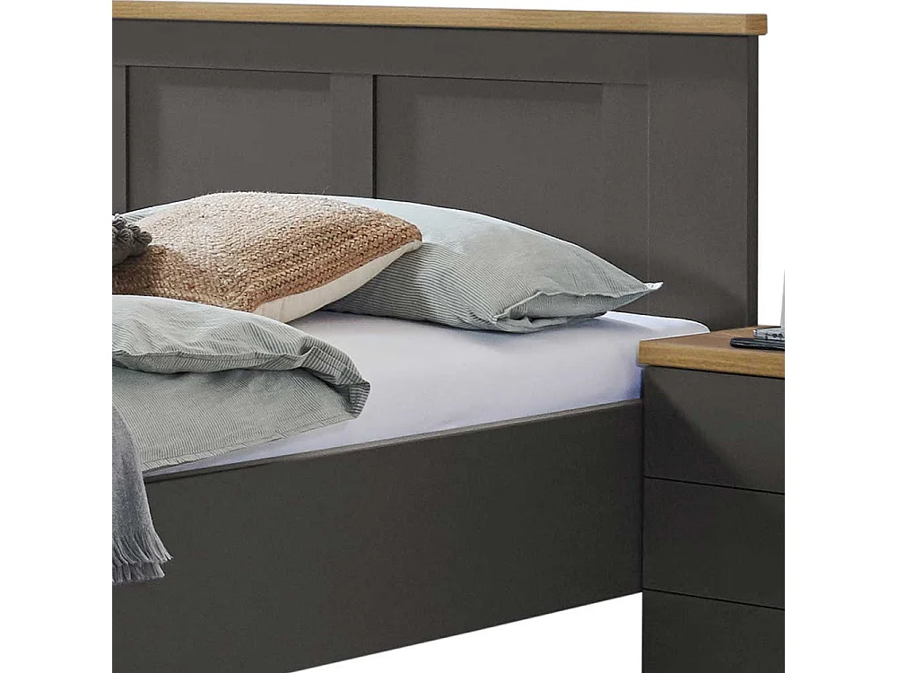 140 cm Landhaus Bett in Dunkelgrau und Eiche Bianco Made in Germany